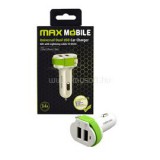 Max Mobile 3.4A univerzális 2xUSB fehér-zöld autós töltő MFI Apple kábellel (3858891604572)