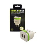 Max Mobile 3.4A univerzális hálózati töltő MFI Apple kábellel fehér-zöld (3858891940014) (3858891940014) - Töltők