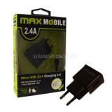 MAX MOBILE Hálózati Töltő Micro USB kábel, 2,4 A, Fekete (3858891300092)