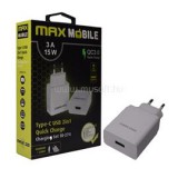Max Mobile QC 3.0 3A univerzális USB fehér hálózati gyorstöltő Type-C USB kábellel (3858892514054)