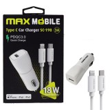 Max Mobile SC198 2az1-ben autós töltő USB-C+Lightning, QuickCharge 3.0 fehér (3858892933824) (3858892933824) - Autós Töltők