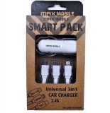 Max Mobile Smart Pack 5 V, 2.4 A, 3 az 1ben fehér autós töltő