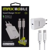 Max Mobile TR-207 hálózati töltő 1xUSB-C, QuickCharge 3.0, USB-C - Lightning kábellel fehér (3858892933817) (3858892933817) - Töltők