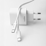 Maxlife MXTC-06 PD+QC 20W hálózati gyorstöltő adapter Type-C + Type-C/Type-C kábel - fehér (ML738393)