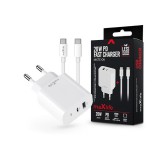 Maxlife MXTC-06 PD+QC 20W hálózati gyorstöltő adapter USB + Type-C + Type-C/Type-C kábel - fehér