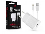 Maxlife USB hálózati töltő adapter + USB - Lightning kábel 1 m-es vezetékkel - Maxlife MXTC-01 USB Wall Charger - 5V/1A - fehér