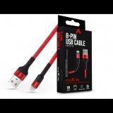 Maxlife USB - Lightning adat- és töltőkábel 1 m-es szövet vezetékkel - Maxlife MXUC-01 8-PIN USB Cable - 5V/2A - piros/fekete (TF-0175) - Adatkábel