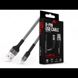 Maxlife USB - Lightning adat- és töltőkábel 1 m-es szövet vezetékkel - Maxlife MXUC-01 8-PIN USB Cable - 5V/2A - szürke/fekete (TF-0172) - Adatkábel