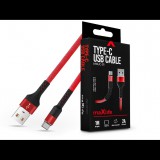 Maxlife USB - USB Type-C adat- és töltőkábel 1 m-es szövet vezetékkel - Maxlife MXUC-01 USB Type-C Cable - 5V/2A - piros/fekete (TF-0171) - Adatkábel