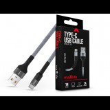Maxlife USB - USB Type-C adat- és töltőkábel 1 m-es szövet vezetékkel - Maxlife MXUC-01 USB Type-C Cable - 5V/2A - szürke/fekete (TF-0176) - Adatkábel