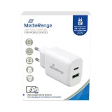 Mediarange töltőfej 25W Fast charger, Dual USB [USB-A és USB-C], Fehér