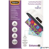 Meleglamináló fólia, 80 mikron, A4, fényes, 100 db, FELLOWES