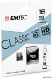 Memóriakártya, microSDHC, 16GB, CL10, 20/12 MB/s, adapter, EMTEC &#039;Classic&#039;