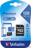 Memóriakártya, microSDXC, 128GB, CL10/U1, 90/10 MB/s, adapter, VERBATIM &#039;Premium&#039;