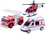 Mentőegység-Helikopter-Mentőautó-Tűzoltóautó-Visszahúzható Létrával-Hang és Fényhatásokkal