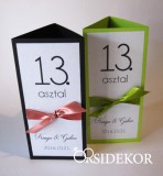 Menüháromszög és asztalszám 2 az 1-ben, szalaggal díszítve