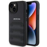 Mercedes AMG AMHCP15MGSEBK iPhone 15 Plus 6.7" fekete keménytok bőr dombornyomott vonalakkal