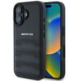 Mercedes AMG AMHCP16SGSEBK Leather Debossed Lines Black Logo keménytok iPhone 16 - fekete