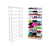 Mery style shop kft Fém cipőállvány 30 pár cipő számára, 1-10 szintes, 25 cm x 52 cm x 140 cm - fehér/fekete (15206_CZ)