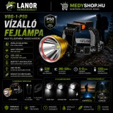 Mery style shop kft Vízálló fejlámpa beépített újratölthető akkumulátorral 300-500m világítási távolsággal - fekete/arany (V8G-1-P50)