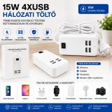 Merystyle 15W hálózati töltő 4xUSB csatlakozással 15W - fehér (15WUSB)