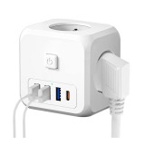 Merystyle 7 az 1-ben kábel nélküli hálózati aljzat, 3 utas többfunkciós aljzat 3 USB-A és 1 Type-C csatlakozással 5V/3,4A - fehér (KE-24-357)