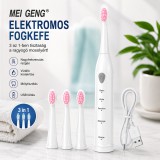 Merystyle Akkumulátoros elektromos fogkefe 3 cserélhető fejjel USB töltéssel - fehér/rózsaszín