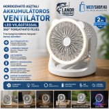 Merystyle Hordozható asztali akkumulátoros ventilátor LED világítással 360° forgatható fejjel - Fehér
