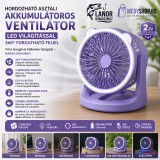 Merystyle Hordozható asztali akkumulátoros ventilátor LED világítással 360° forgatható fejjel - Lila (00173)