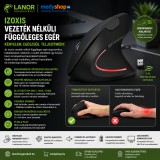 Merystyle Izoxis vezeték nélküli függőleges egér 2.4GHz 6 gombos 1200 DPI - fekete (21799)