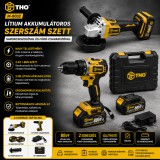 Merystyle M-9031 lítium akkumulátoros szerszám szett sarokcsiszolóval és fúró-csavarozóval - Sárga