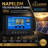 Merystyle Napelem töltésvezérlő 20A LCD kijelzővel 12V/24V PWM dupla USB kimenettel