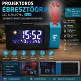 Merystyle Projektoros ébresztőóra LED kijelzővel vetített idő, hőmérséklet és páratartalom kijelzéssel - fekete/kék (8290)