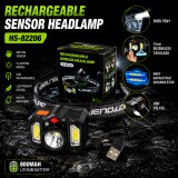 Merystyle Rechargeable Sensor Headlamp újratölthető mozgásérzékelős LED fejlámpa - fekete (HS-82206)