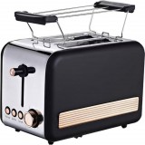 Michelino Retro kenyérpirító (850W, fekete-arany) – 2 szeletes, XXL nyílásokkal, zsemlemelegítő ráccsal és morzsatálcával