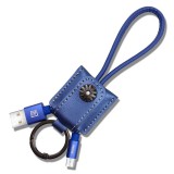 Micro USB adatkábel, töltőkábel, bőr bevonat, kék, 2.1A 0,3m, Remax RC-079m