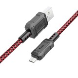 Micro USB adatkábel, töltőkábel, gyorstöltő, szövet bevonat, piros, 2.4A 1m, Hoco X94