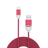 Micro USB adatkábel, töltőkábel, szövet bevonat, rózsaszín, 2.4A 1.5m, Pantone PT-MC001-5
