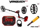 Minelab Vanquish 540 Pro fémdetektor V12-es, V8-as tekercs, füles és ajándék Pri-Find 35 pinpointer (3820-0003-akc)