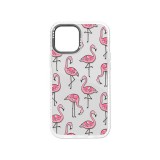 Mintás telefontok Flamingó iPhone 14 6.1 YooUp átlátszó háttérrel fehér kerettel