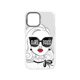 Mintás telefontok Girl Black iPhone 14 6.1 YooUp átlátszó háttérrel fehér kerettel