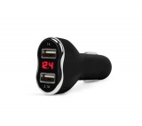 MNC 55054BK Autós adapter dupla USB töltővel, feszültségmérővel és árammérővel - fekete