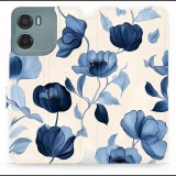 Mobiwear Motorola Moto G05 flip tok - kék virágok (5906511822894)