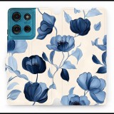 Mobiwear Motorola Moto G75 5G flip tok - kék virágos (5906511907256)