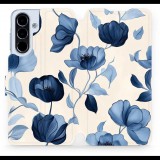 Mobiwear Samsung Galaxy A56 flip tok - kék virágok (5906511806498)