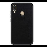 MOFI BRIGHT SHIELD műanyag telefonvédő (szilikon keret, textil hátlap) FEKETE [Huawei P20 Lite] (5996457791736)