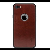 MOFI műanyag telefonvédő (szilikon keret, bőr hatású hátlap, logo kivágás) SÖTÉTBARNA [Apple iPhone 8 4.7] (5996457791859) - Telefontok