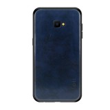 Mofi Samsung Galaxy J4+ tok (szilikon keret, bőr hatású hátlap, sötétkék)