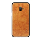 Mofi Samsung Galaxy J6+ tok (szilikon keret, bőr hatású hátlap, barna)