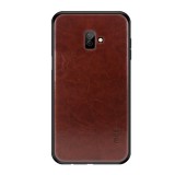 Mofi Samsung Galaxy J6+ tok (szilikon keret, bőr hatású hátlap, sötétbarna)